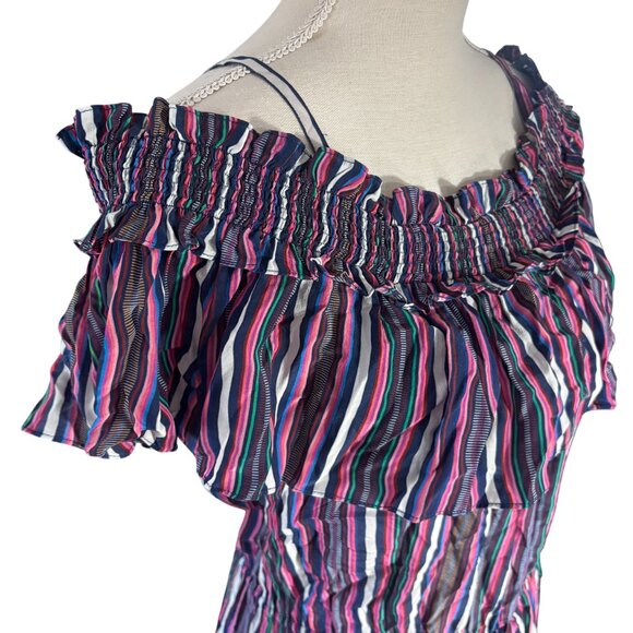 Figue Mirella Striped Midi Dress Love Stripe Maya M medium silk off shoulder - Picture 4 of 11